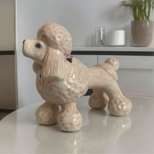 Dog Mate Vintage Beige Ceramic Poodle Puppy Figurine 4” Porcelain Dog Sculpture